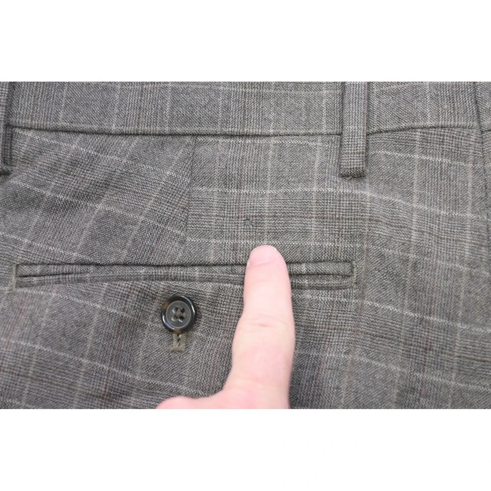 Banana Republic Dress Pants Mens 32x34 Grey Plaid Tailored Slim Fit Wool EUC